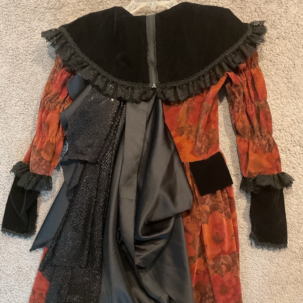 Vintage Renaissance Medieval Velour Black Velvet Lace Long Maxi Dress Whimsigoth - Picture 4 of 10